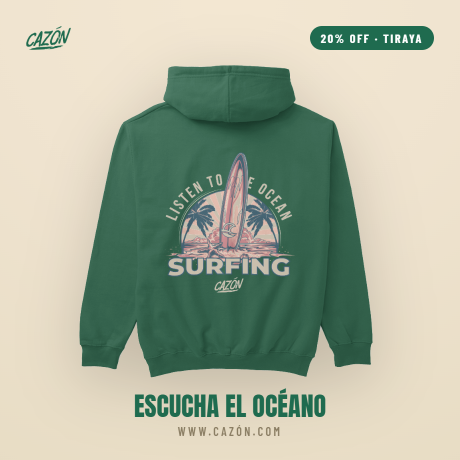Hoodie Surfing Listen To The Ocean Verde